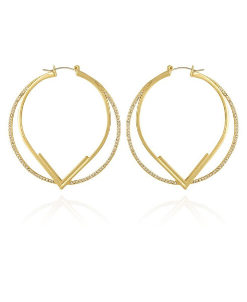 Gold-Tone Double Hoop V Pave Earrings