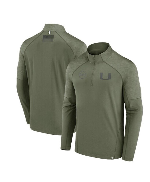 Men's Olive Miami Hurricanes OHT Military-Inspired Appreciation Titan Raglan Quarter-Zip Jacket