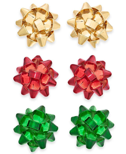 Multi-Tone 3-Pc. Set Bow Stud Earrings, Created for Macy's