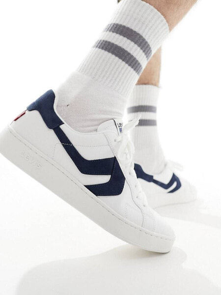 Levi's Swift leather trainer in white with navy backtab