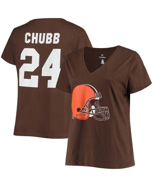 Women's Nick Chubb Brown Cleveland Browns Name and Number V-Neck T-shirt