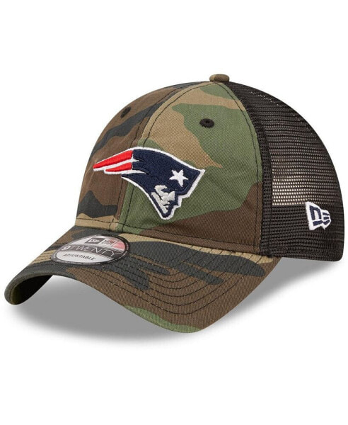 Головной убор New Era мужской военный камуфляжный черный New England Patriots Basic 9Twenty Trucker Snapback Hat