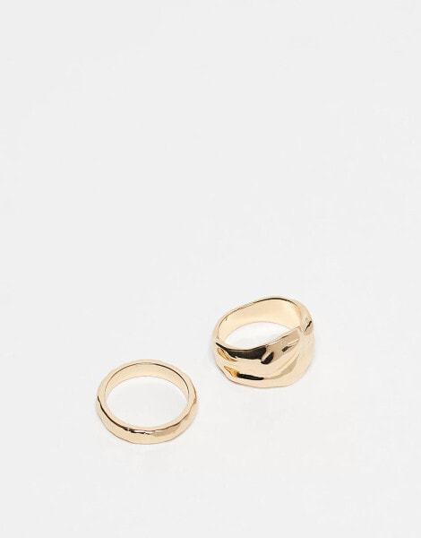 Accessorize 2 pack textured chunky rings in gold