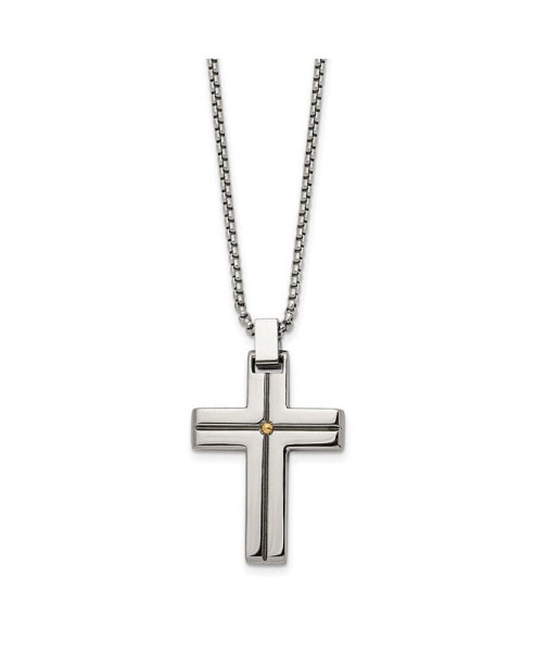 Chisel yellow IP-plated Cross Pendant 19.5 inch Box Chain Necklace