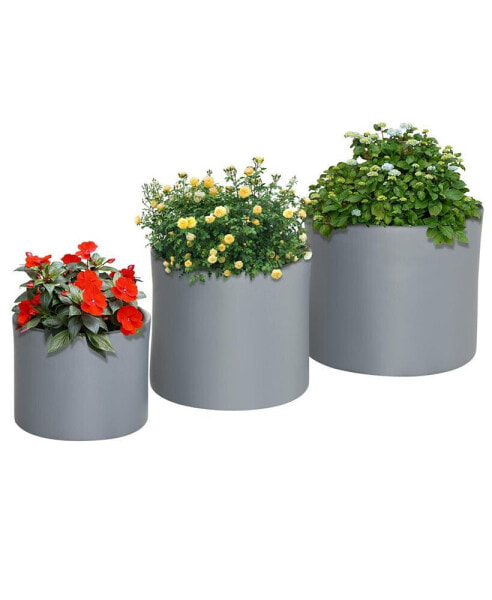 3-Pack Outdoor Planter Set, MgO Flower Pots with Drainage Holes, Outdoor Ready & Stackable for Indoor, Entryway, Patio, Yard, Garden