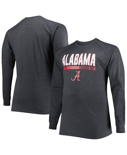 Men's Heather Gray Alabama Crimson Tide Big and Tall Two-Hit Long Sleeve T-shirt