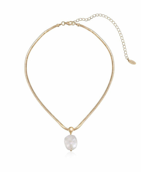 Baroque Cultured Freshwater Pearl Pendant 18K Gold-Plated Snake Chain Necklace