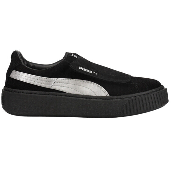 Puma Strap Satin Ep Logo Platform Slip On Womens Black Sneakers Casual Shoes 36