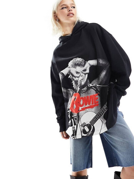 ASOS DESIGN oversized hoodie with bowie licence graphic in black