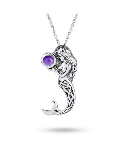 Nautical Translucent Color Changing CZ Celtic Knot Siren and Sprite of the SeaAtargatis Mermaid Pendant Necklace For Women Sterling Silver