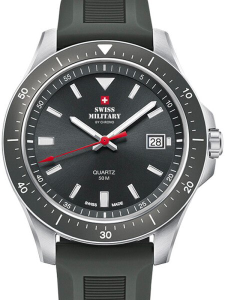 Мужские наручные часы с черным силиконовым ремешком Swiss Military SM34082.09 mens quartz 42 mm 5ATM