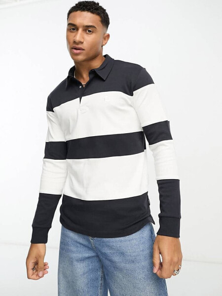 Only & Sons rugby polo in navy stripe 