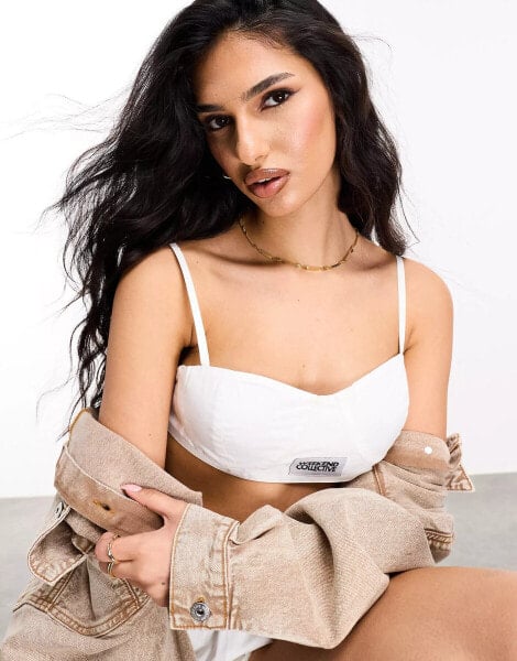 ASOS DESIGN Weekend Collective poplin bralet with woven label in white