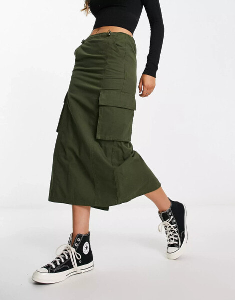 New Look cargo midi skirt in khaki