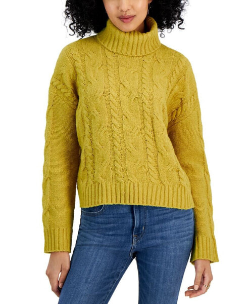 Juniors' Cable-Knit Turtleneck Sweater
