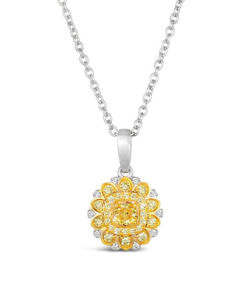Le Vian sunny Yellow Diamond (3/8 ct. t.w.) & Vanilla Diamond Accent Starflower Pendant Necklace in Platinum & 14K Gold