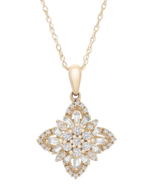 Wrapped in Love diamond Round & Baguette Flower Pendant Necklace (1/2 ct. tw) in 14k Gold, 18" + 2" extender, Created for Macy's