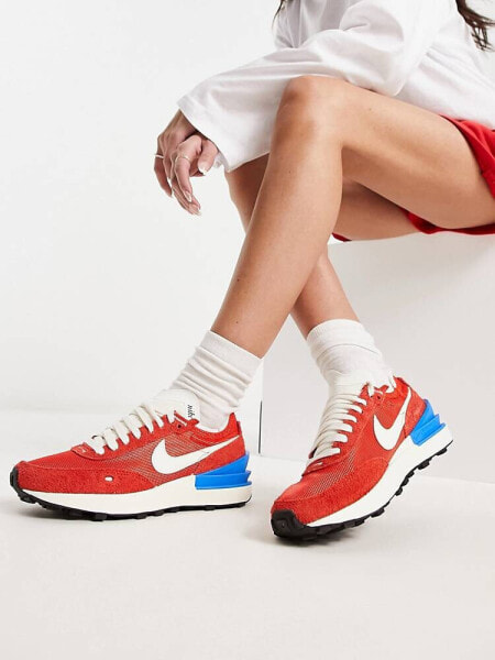 Nike Waffle One vintage trainers in red and photo blue