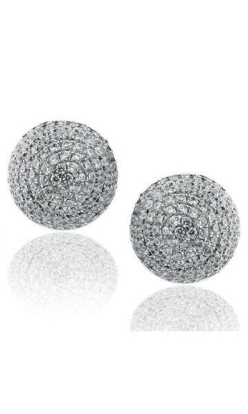 Suzy Levian Sterling Silver Cubic Zirconia Pave Disco Ball Stud Earrings