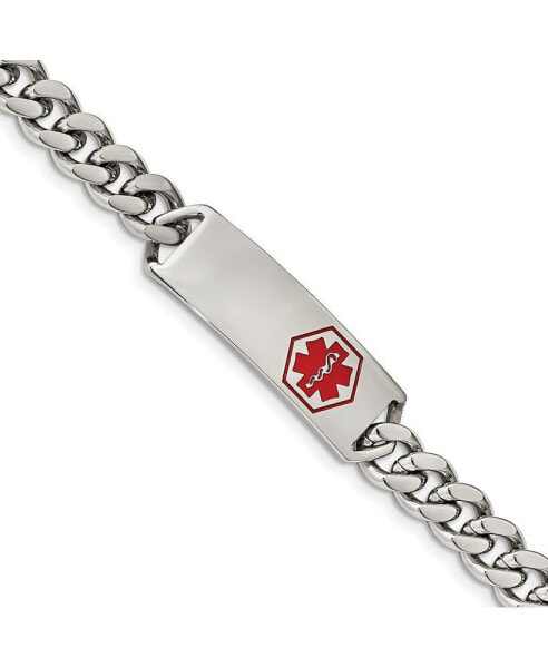 Stainless Steel Red Enamel Medical ID 8" Chain Bracelet