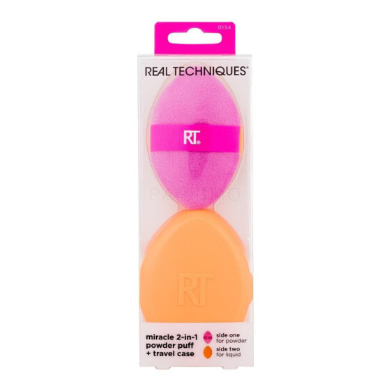 Real Techniques Miracle 2-In-1 Powder Puff 1 St. applikator für Frauen Puderquaste 1 St. + Reiseetui