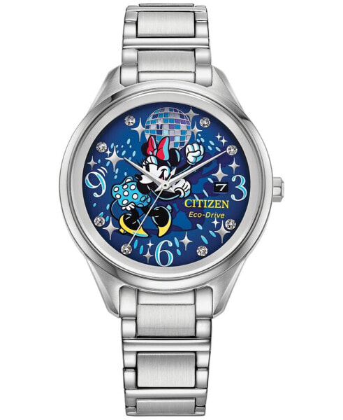 Eco-Drive Women's Disney Disco Minnie Mouse Stainless Steel Bracelet Watch 37mm