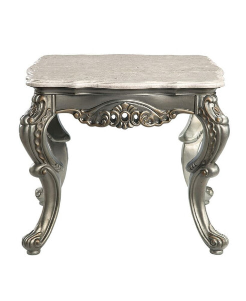 Miliani End Table, Natural Marble & Antique Bronze Finish