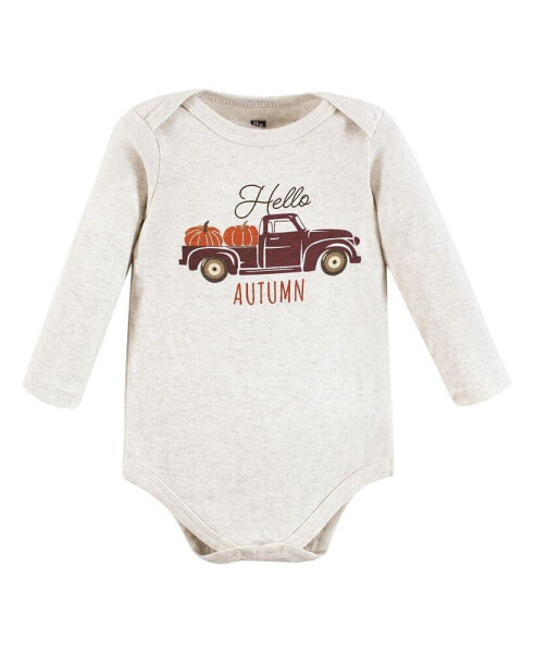 Baby Boys Unisex Baby Cotton Long-Sleeve Bodysuits, Hello Autumn, 3-Pack