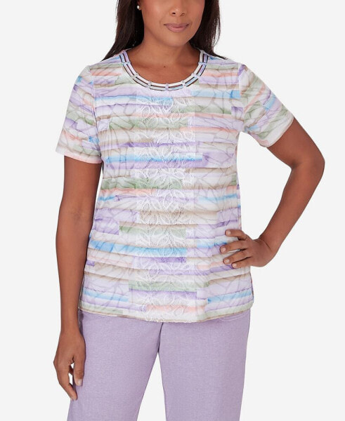 Women's Garden Party Watercolor Striped Crewneck Top