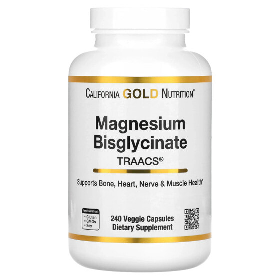 California Gold Nutrition, бисглицинат магния, с TRAACS®, 200 мг, 240 растительных капсул