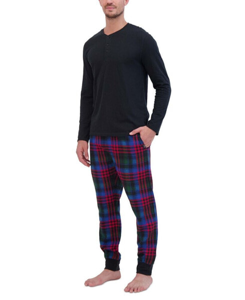 Men’s Ultimate 2-Pc. Long-Sleeve Henley Crew Top & Ultra Soft Flannel Jogger Pant Sleep Set