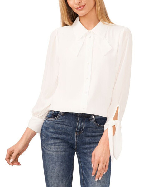 Women's Collared Long Sleeve Button Down Blouse