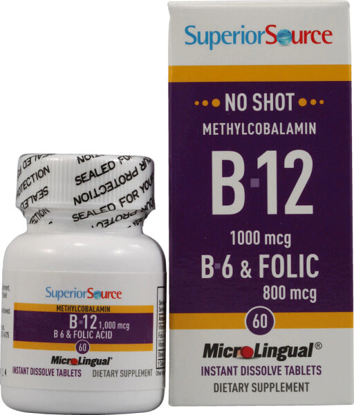 Superior Source No Shot B-12 - B6 and Folic Acid --  витамин В12 - В6 и фолиевая кислота - 1000 мкг - 60 таблеток