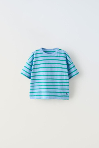 Woven striped t-shirt with embroidery