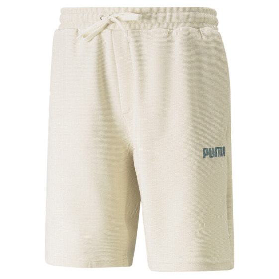 Puma Embroidered Logo Textured Shorts Mens Beige Casual Athletic Bottoms 5390970
