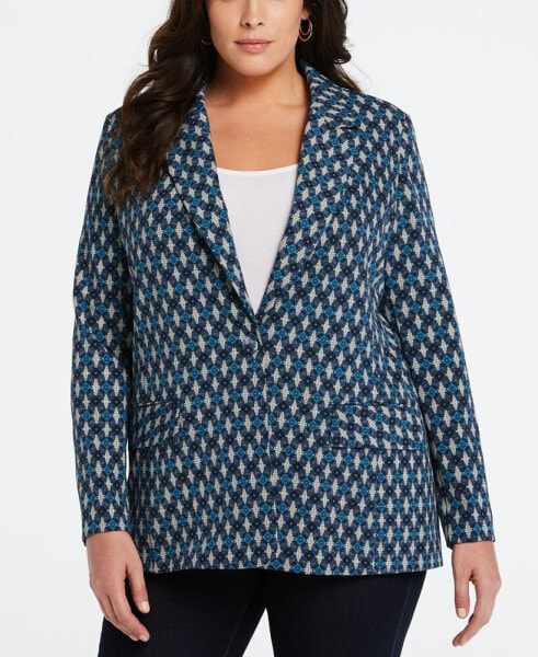 Plus Size Lined Medallion Print Single Breasted Blazer