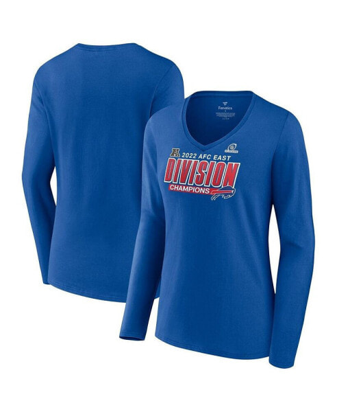 Women's Royal Buffalo Bills 2022 AFC East Division Champions Divide & Conquer Long Sleeve V-Neck T-shirt