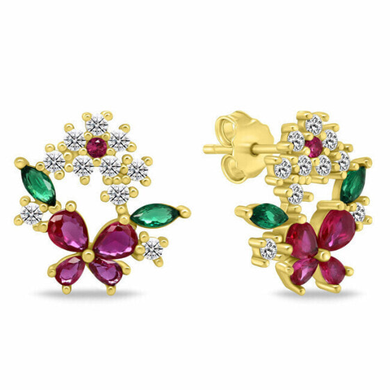 Original gold-plated earrings with colored zircons EA1063YR