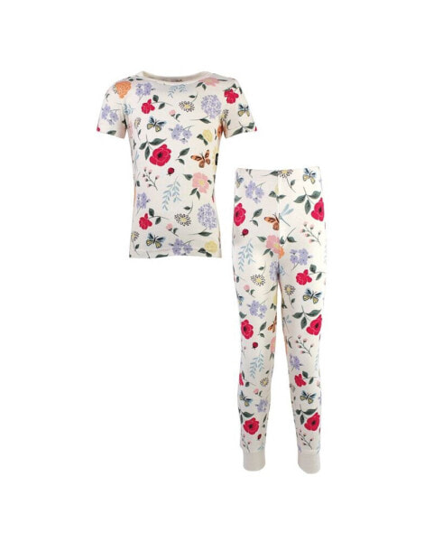 Big Girls Toddler|Child Organic Cotton Tight-Fit Pajama Set, Flutter Garden