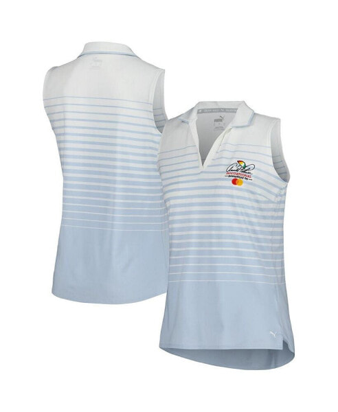 Women's Light Blue Arnold Palmer MATTR Stripe Sleeveless V-Neck Polo Shirt