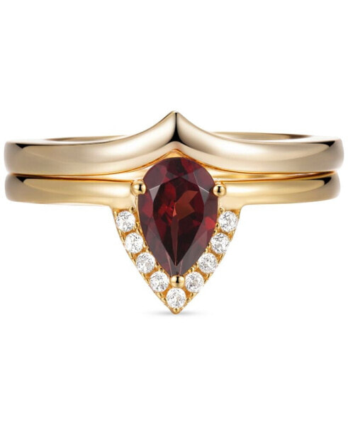 2-Pc. Set Garnet (5/8 ct. t.w.) & White Topaz (1/20 ct. t.w.) V Halo Ring & Fitted Band in Gold-Plated Sterling Silver (Also in Amethyst)