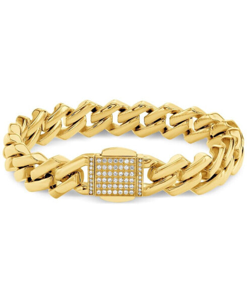 Men's Cubic Zirconia-Accented Curb Link Chain Bracelet in Gold-Tone Ion-Plated Stainless Steel