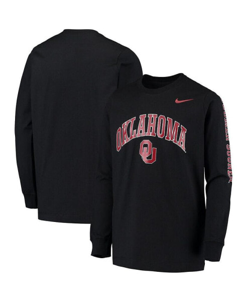 Big Boys Black Oklahoma Sooners Arch & Logo 2-Hit Long Sleeve T-shirt