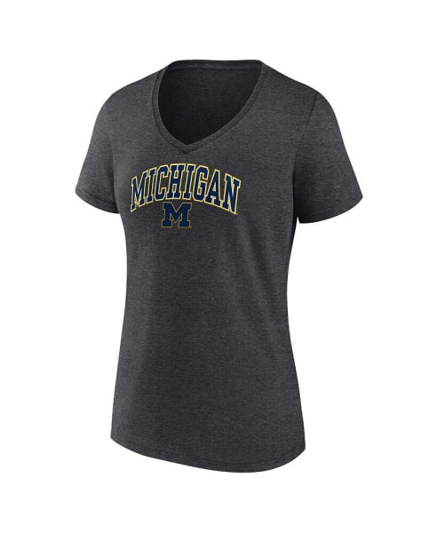 Women's Heather Charcoal Michigan Wolverines Evergreen Campus V-Neck T-shirt