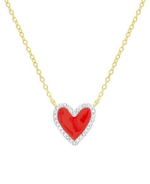 Macy's diamond Red Enamel Heart "Loved" 18" Pendant Necklace (1/8 ct. t.w.) in 14k Gold-Plated Sterling Silver