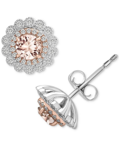 Morganite (1/2 ct. t.w.) & Diamond (1/4 ct. t.w.) Flower Stud Earrings in 14k White & Rose Gold