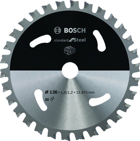 Bosch Kreissägeblatt für Akkusägen Standard for Steel, 136 x 1,6/1,2 x 15,875, 30 Zähne