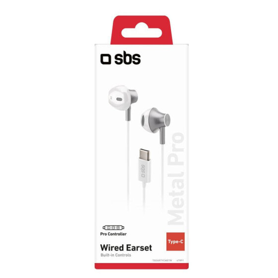 Bluetooth-гарнитура SBS Mobile Metal Pro Semi In-Ear USB-C белая