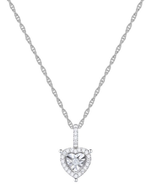 Macy's diamond Heart Halo 18" Pendant Necklace (1/4 ct. t.w.) in Sterling Silver