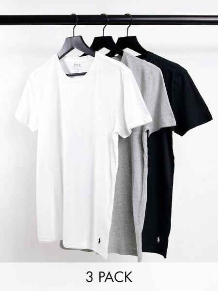 Polo Ralph Lauren 3 pack t-shirts with pony logo in black/grey/white 